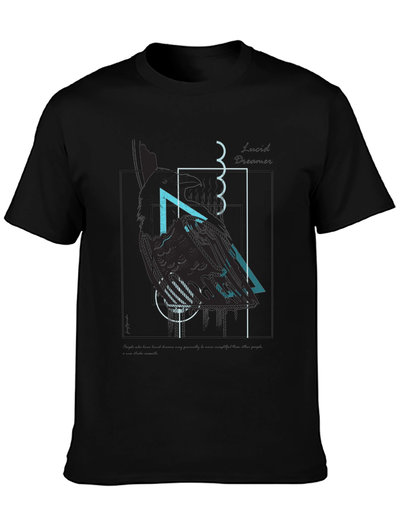 Abstract Geometric Raven Print Black T-Shirt