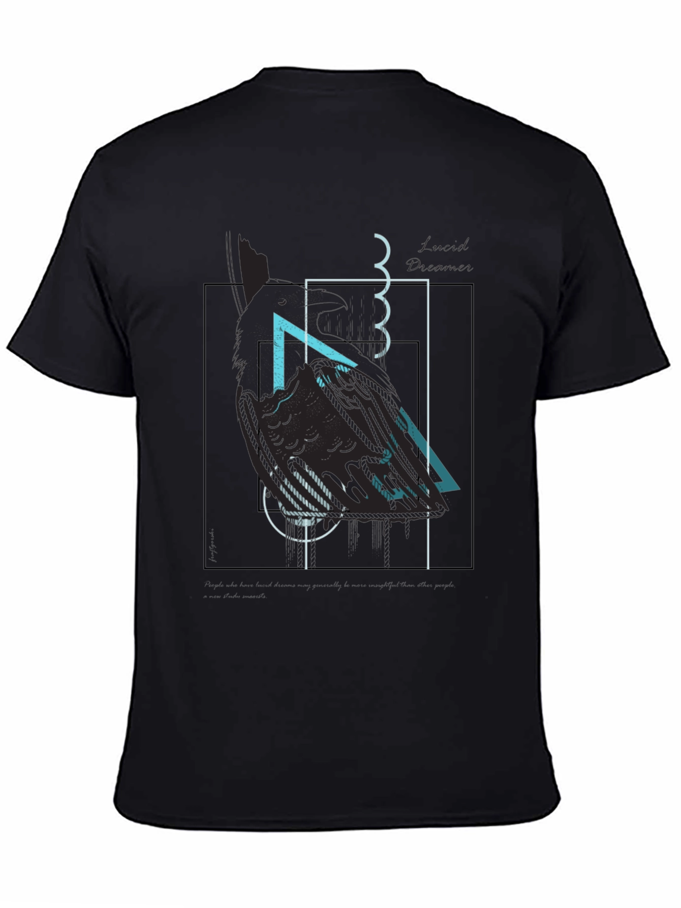 Abstract Geometric Raven Print Black T-Shirt