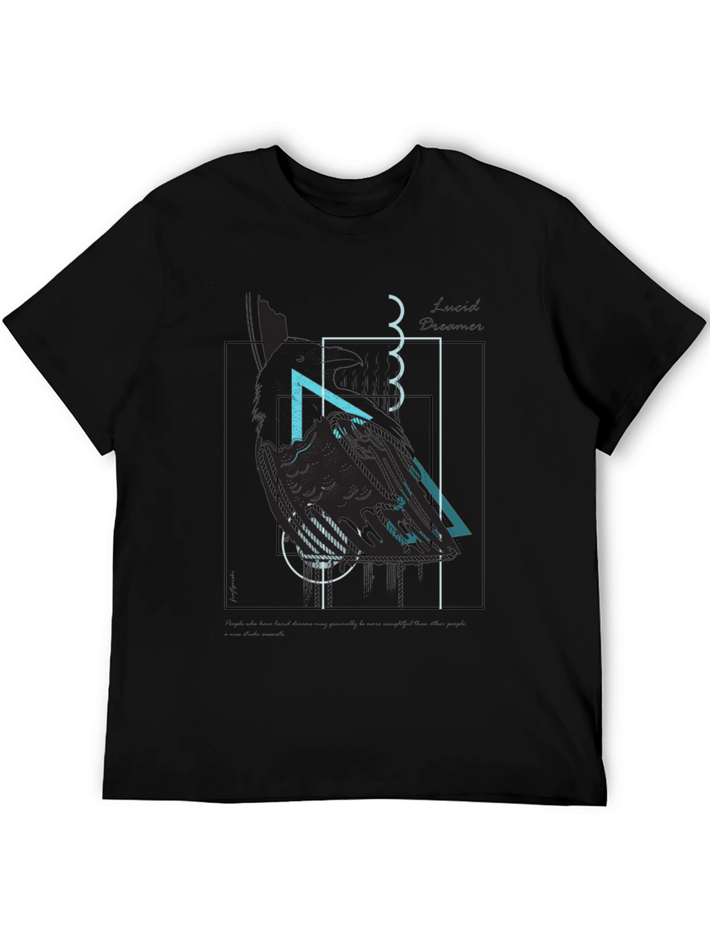 Abstract Geometric Raven Print Black T-Shirt