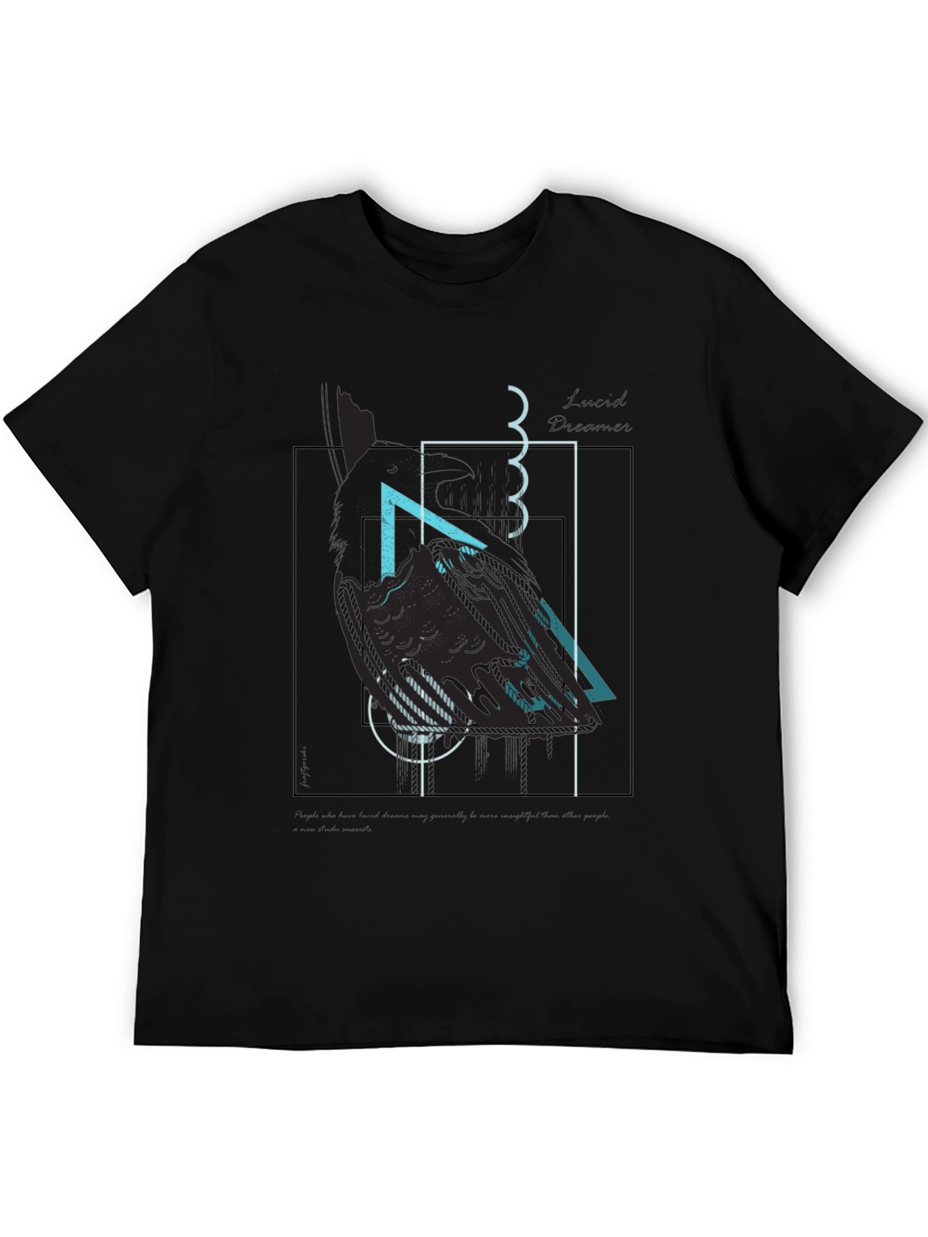 Abstract Geometric Raven Print Black T-Shirt