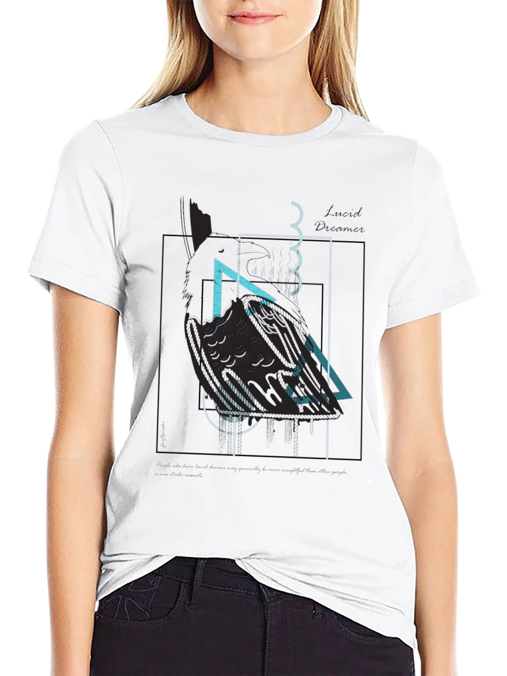 Abstract Geometric Raven Print Black T-Shirt