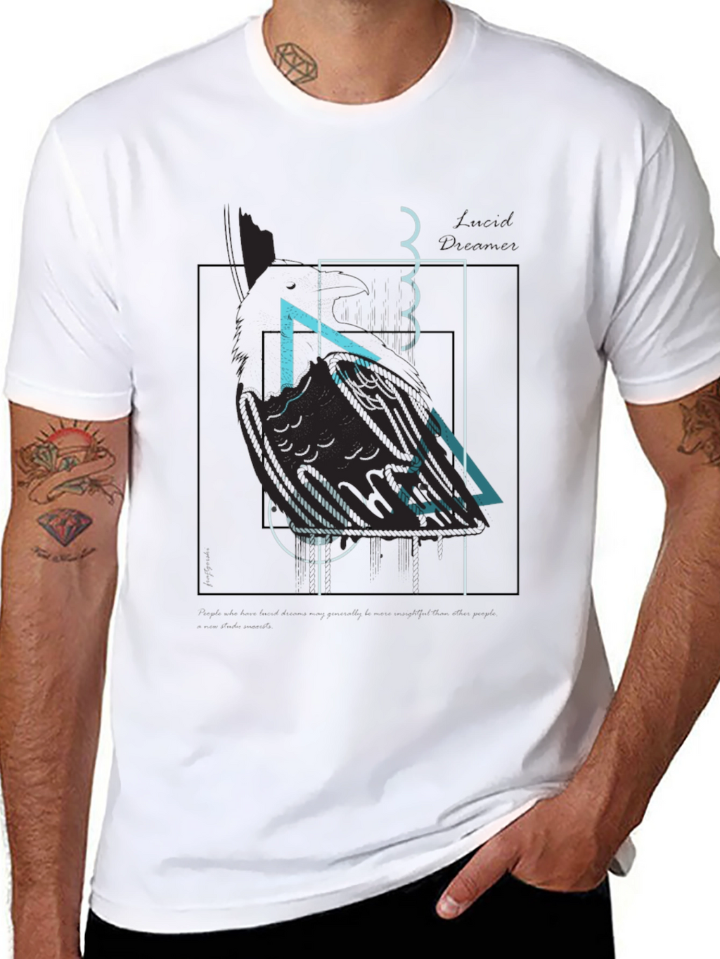 Abstract Geometric Raven Print Black T-Shirt