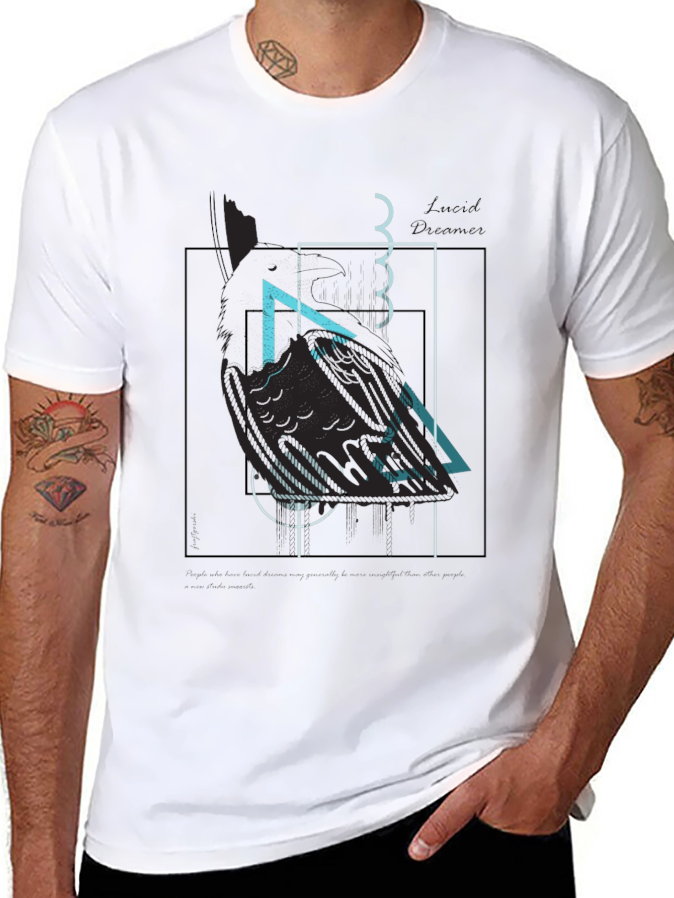 Abstract Geometric Raven Print Black T-Shirt
