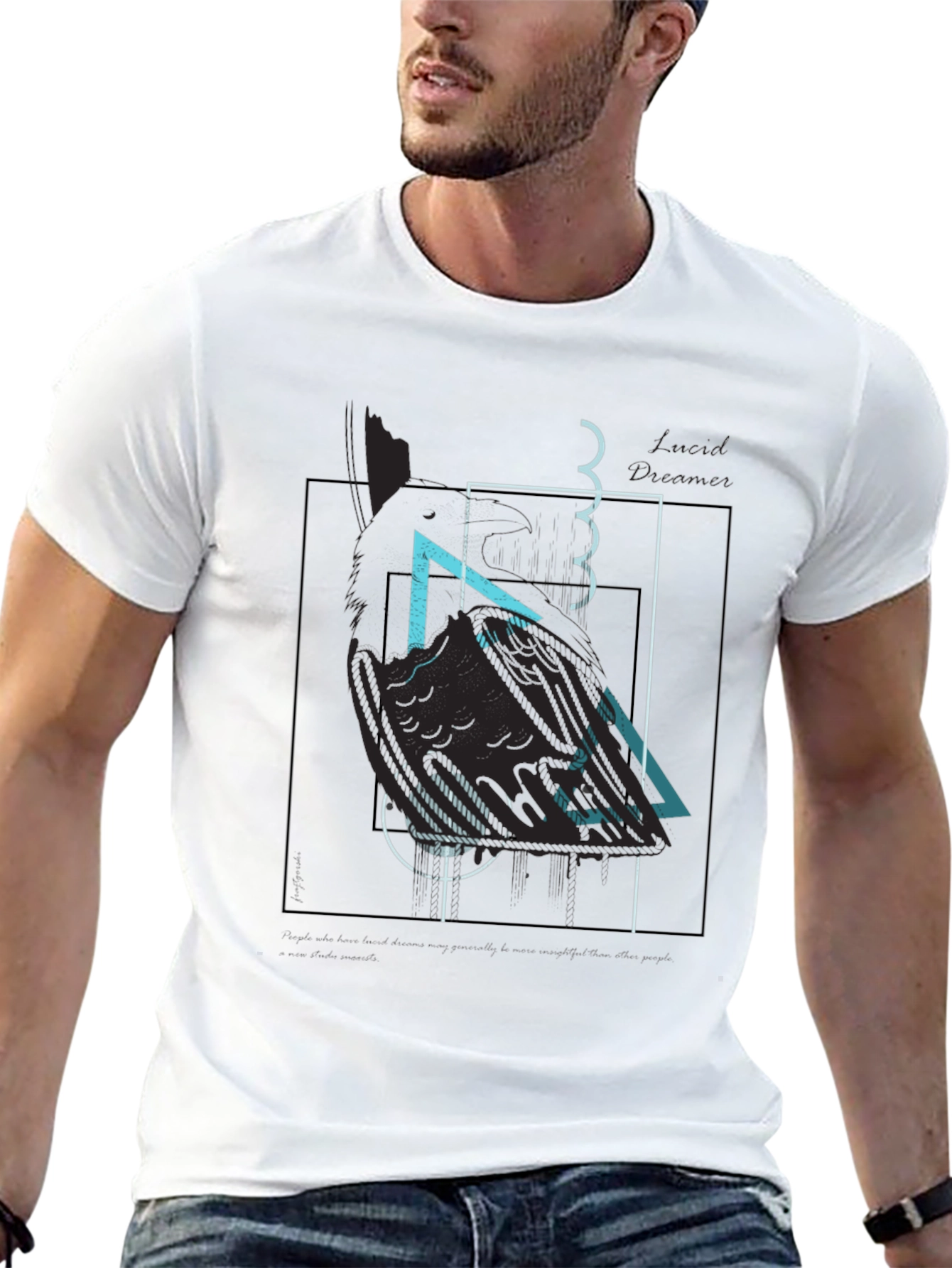 Abstract Geometric Raven Print Black T-Shirt
