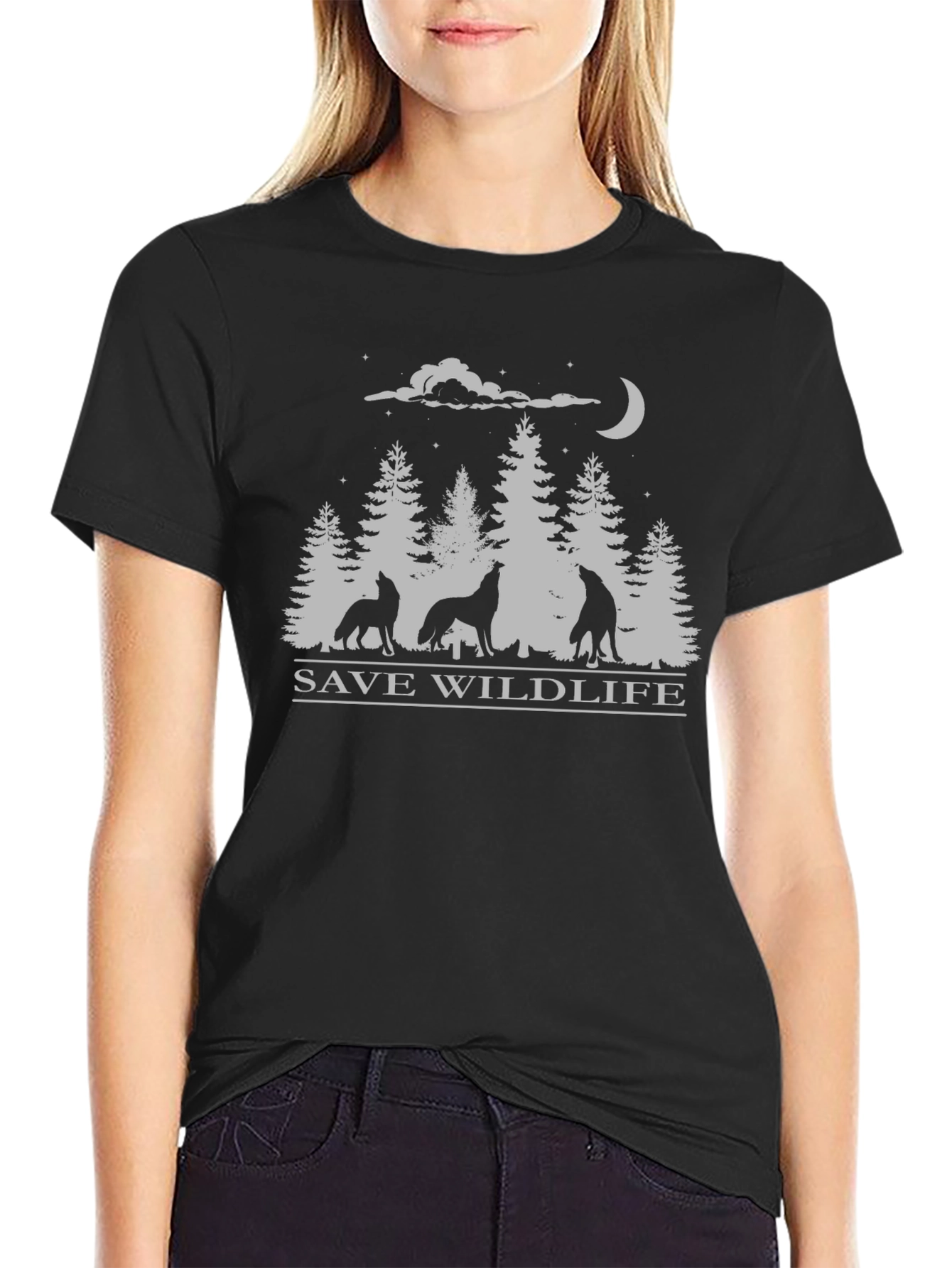 Save Wildlife Wolf Pack Black T-Shirt