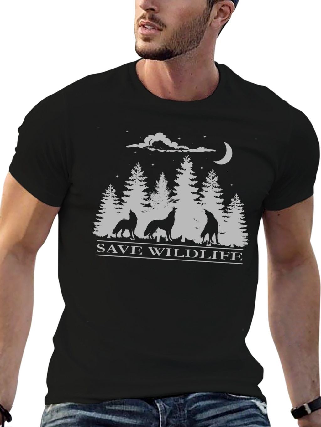 Save Wildlife Wolf Pack Black T-Shirt