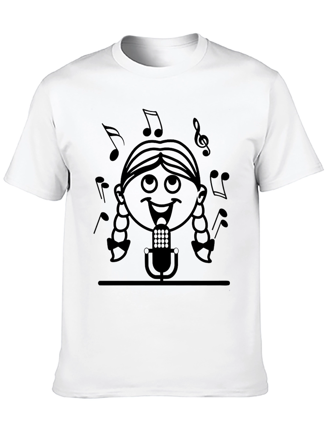 Singing Girl Graphic Tee - Black Cotton Casual Wear