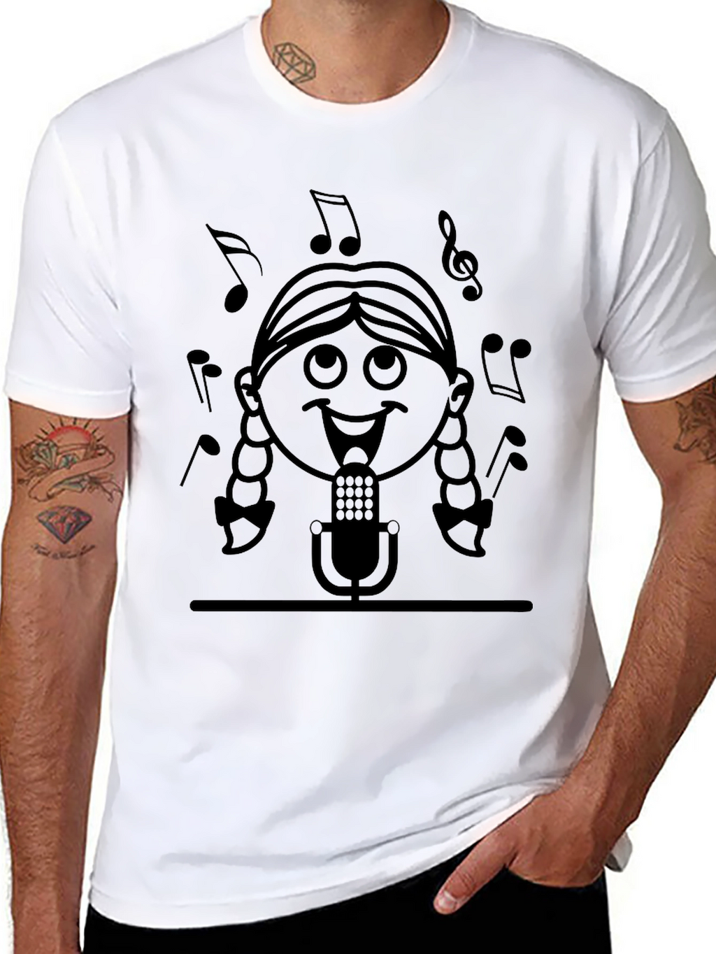 Singing Girl Graphic Tee - Black Cotton Casual Wear