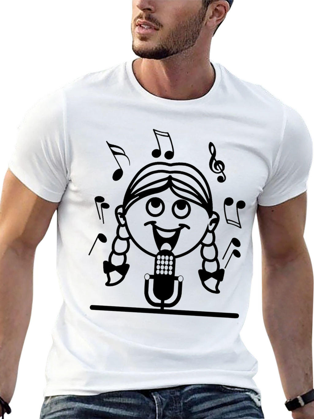 Singing Girl Graphic Tee - Black Cotton Casual Wear