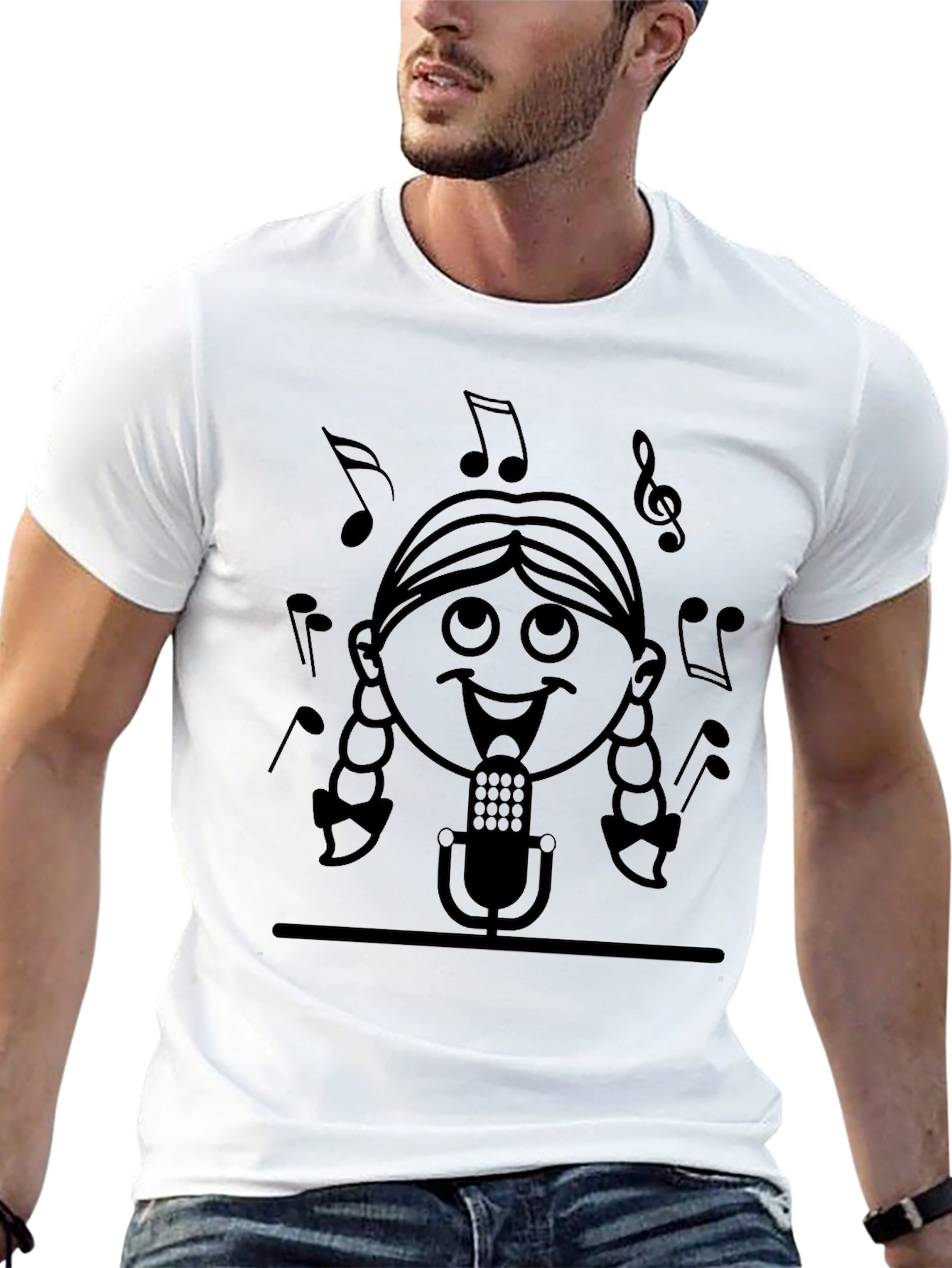 Singing Girl Graphic Tee - Black Cotton Casual Wear
