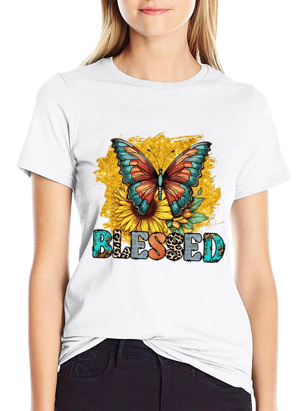 Blessed Butterfly Sunflower Graphic T-Shirt
