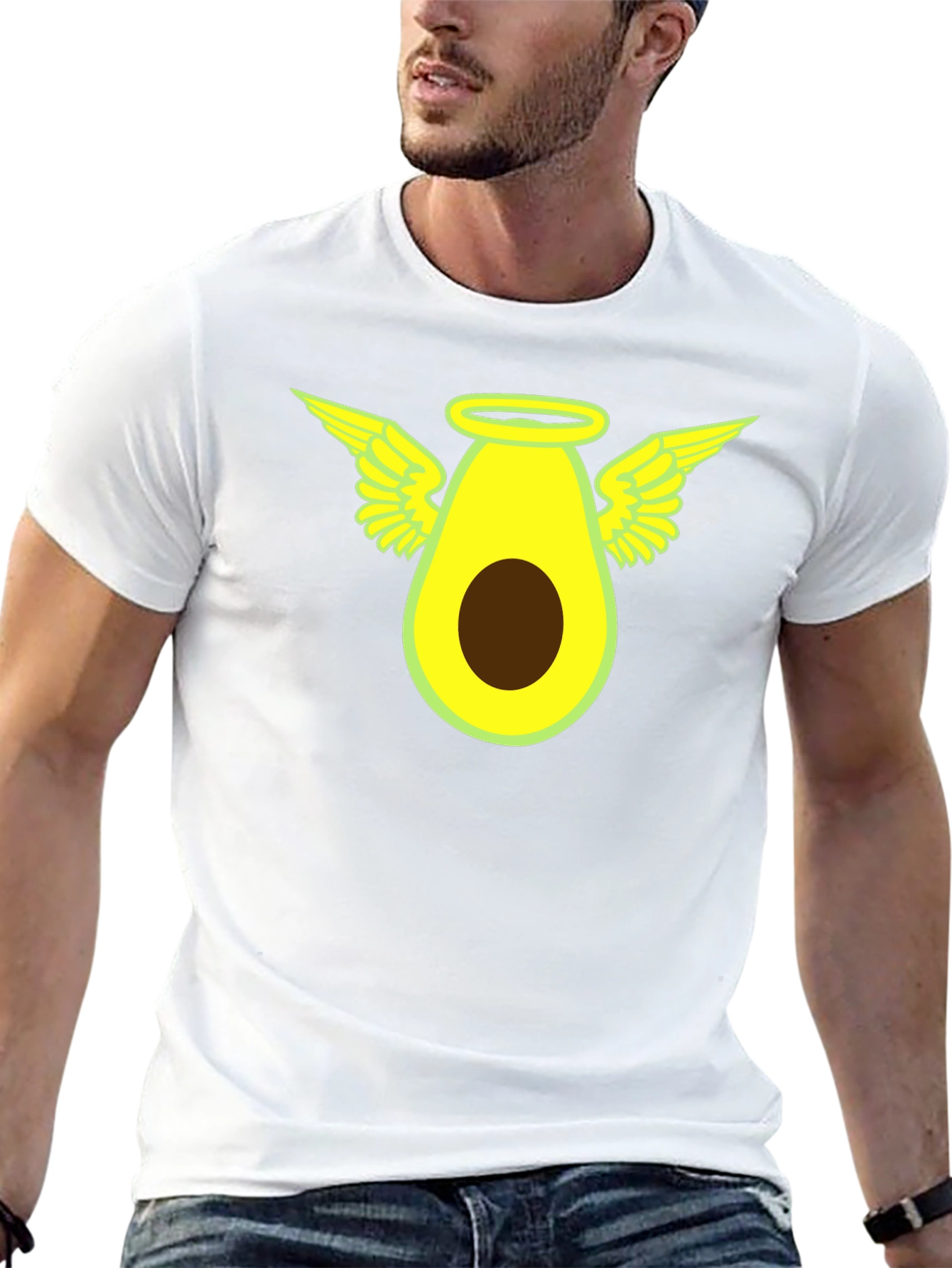 Angel Avocado Graphic Tee - Black Cotton T-Shirt