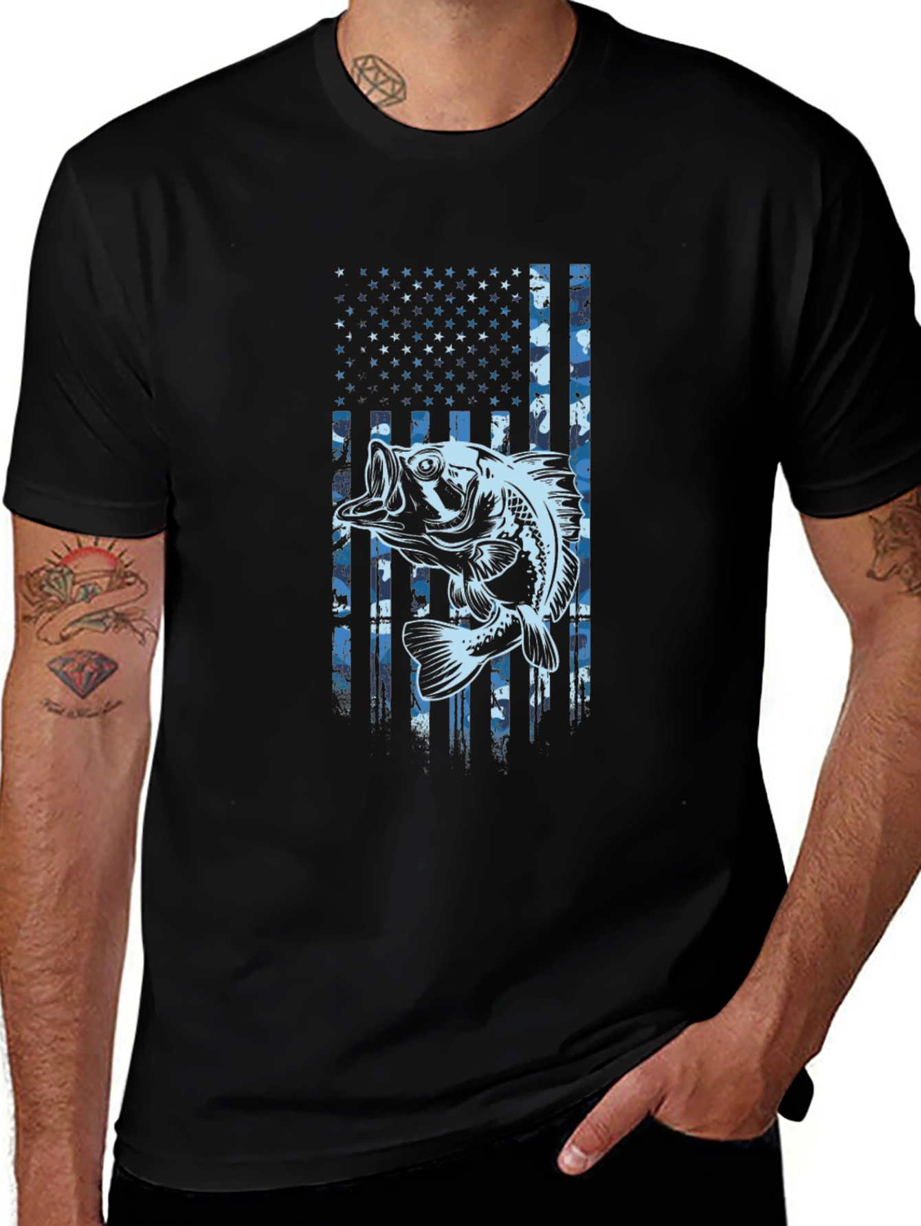 Bass Fishing American Flag T-Shirt