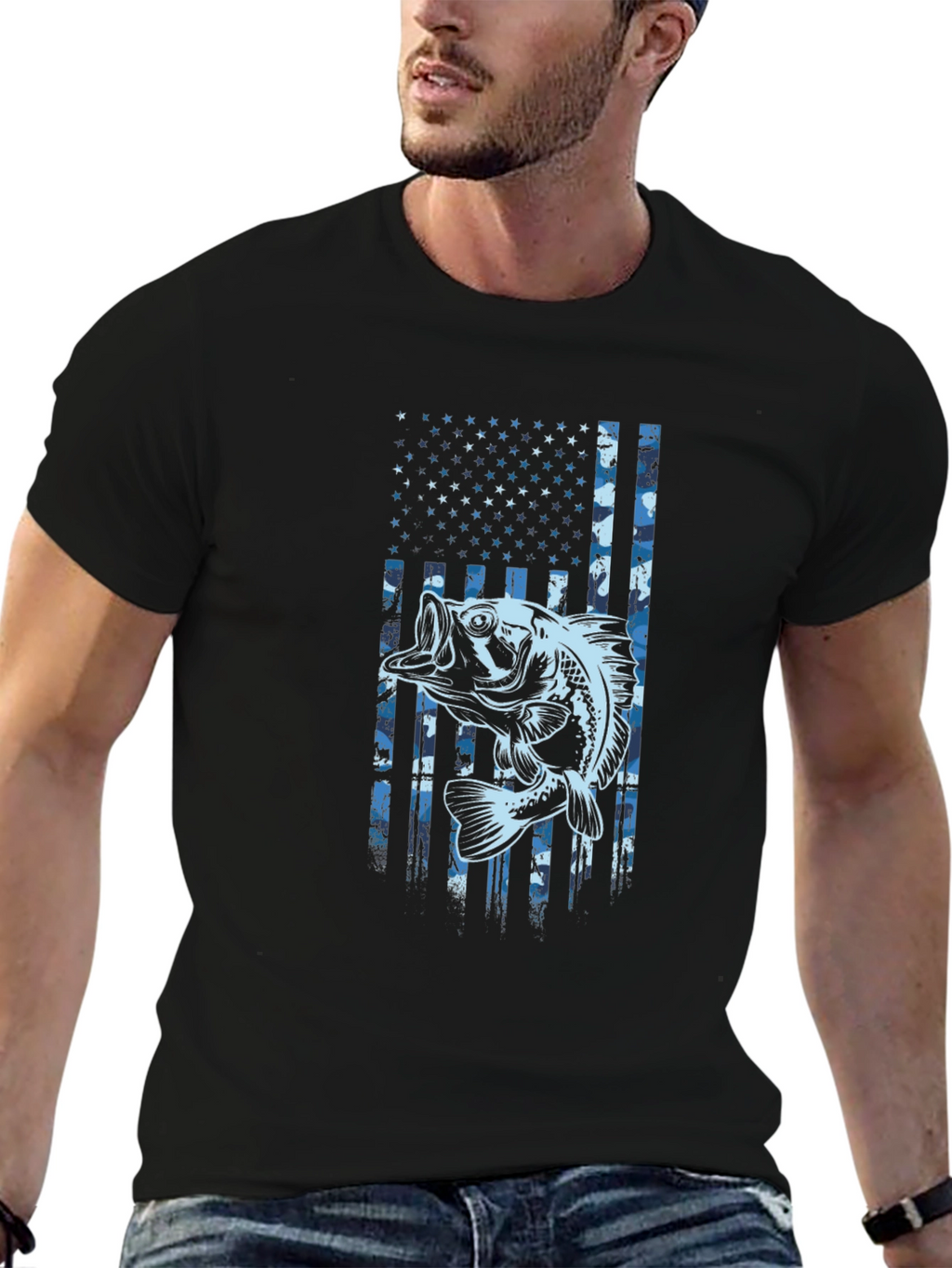 Bass Fishing American Flag T-Shirt
