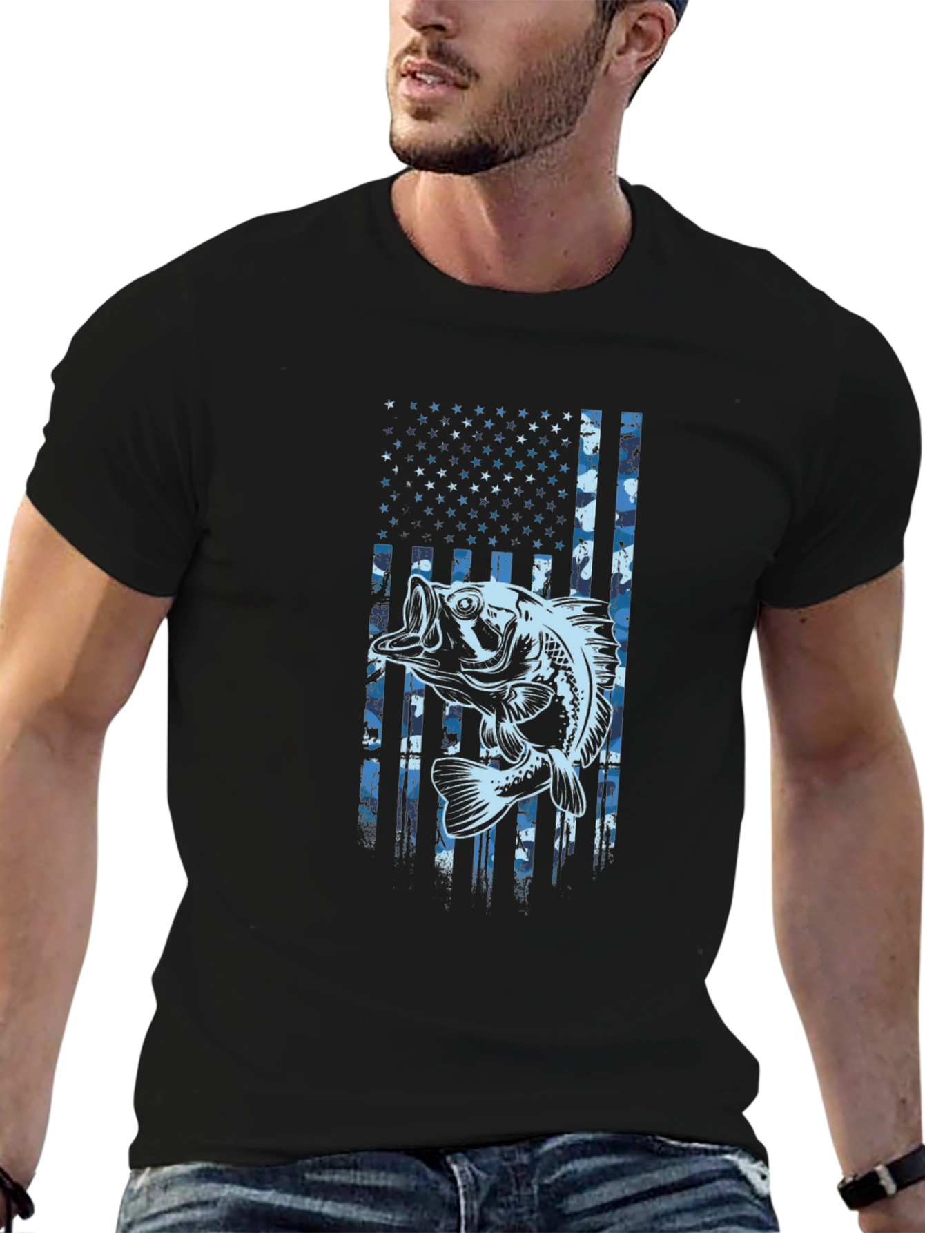 Bass Fishing American Flag T-Shirt