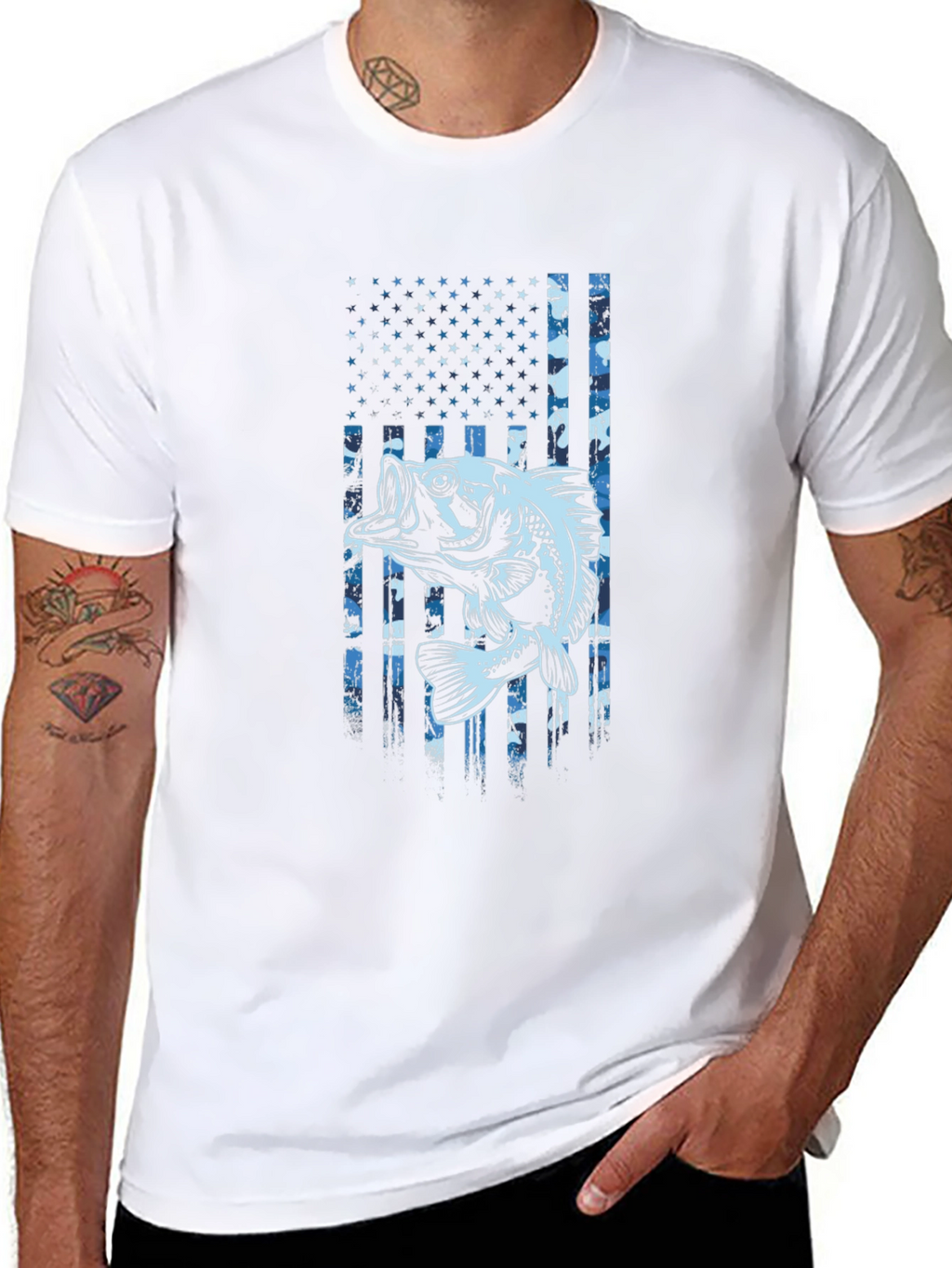 Bass Fishing American Flag T-Shirt