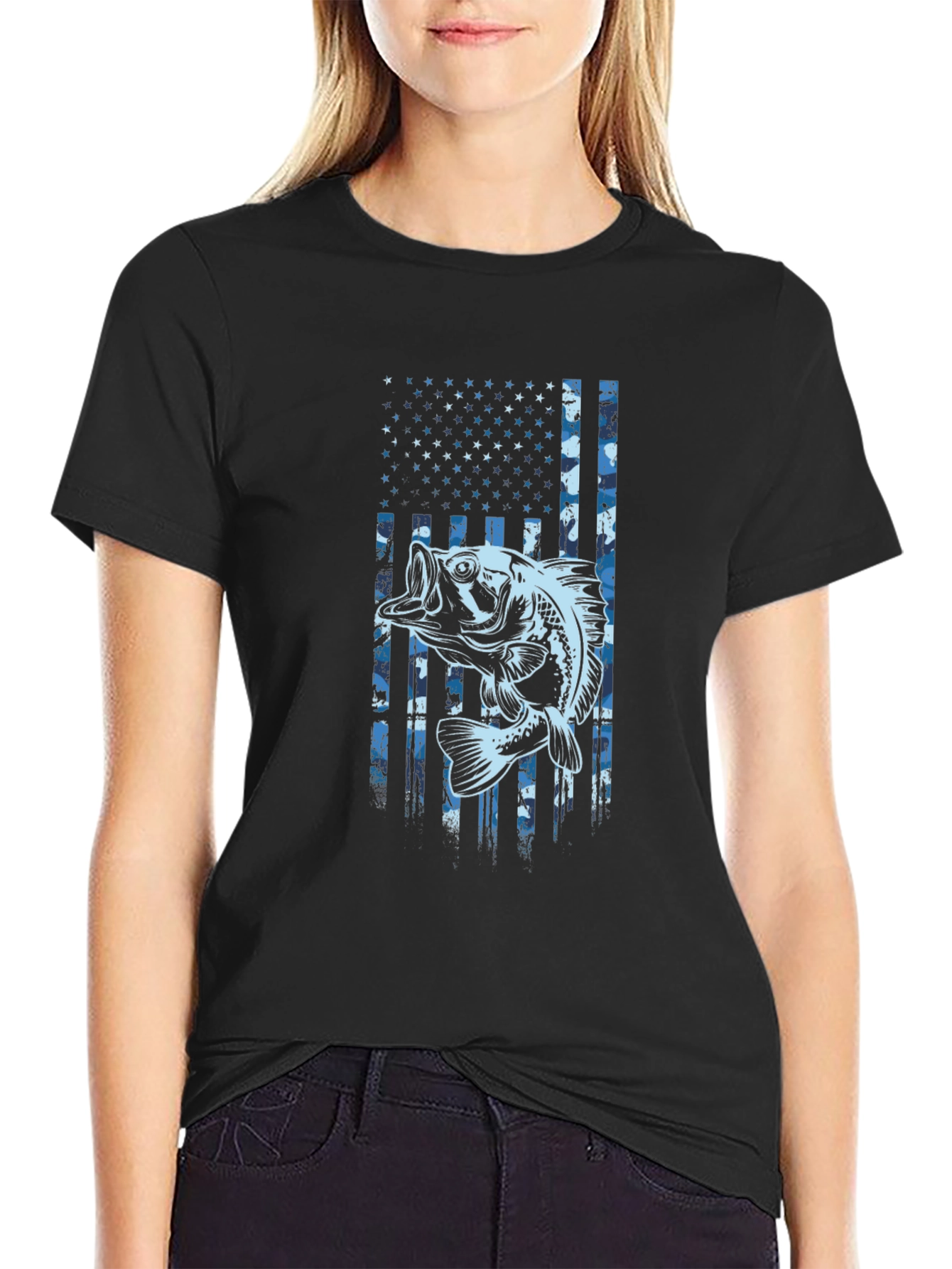 Bass Fishing American Flag T-Shirt