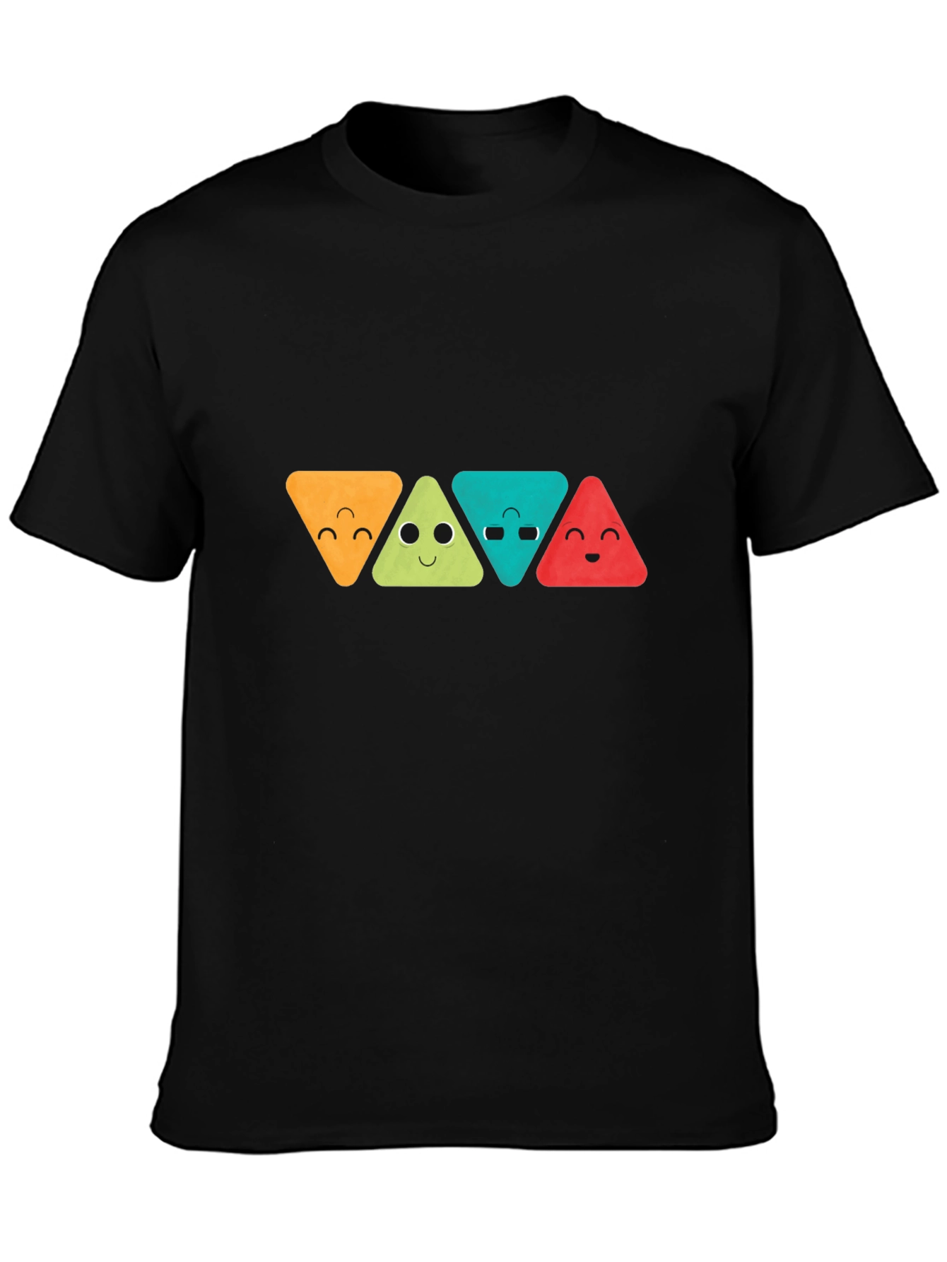 Funny Triangle Faces Graphic Black T-Shirt