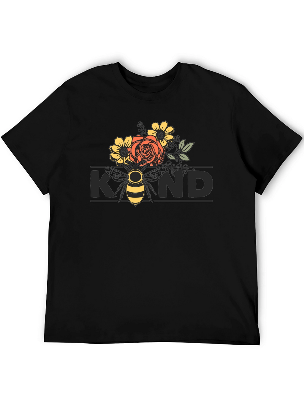 Floral Bee Kind T-Shirt - Black
