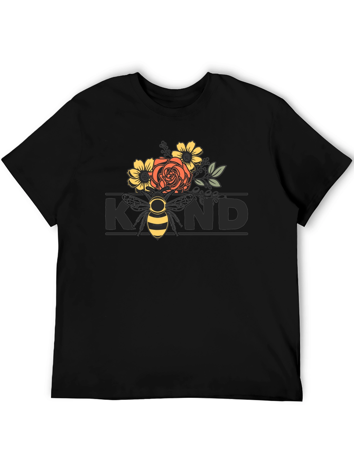 Floral Bee Kind T-Shirt - Black