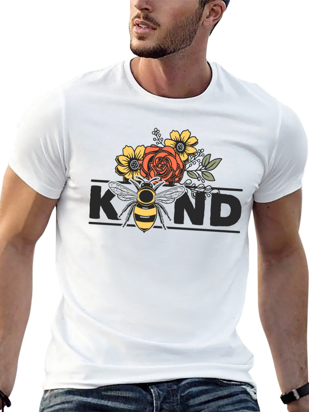 Floral Bee Kind T-Shirt - Black