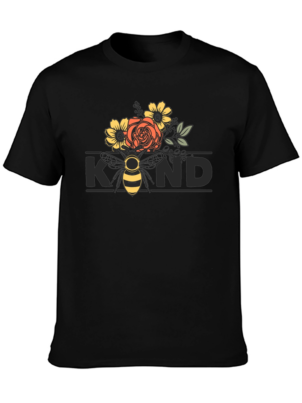 Floral Bee Kind T-Shirt - Black
