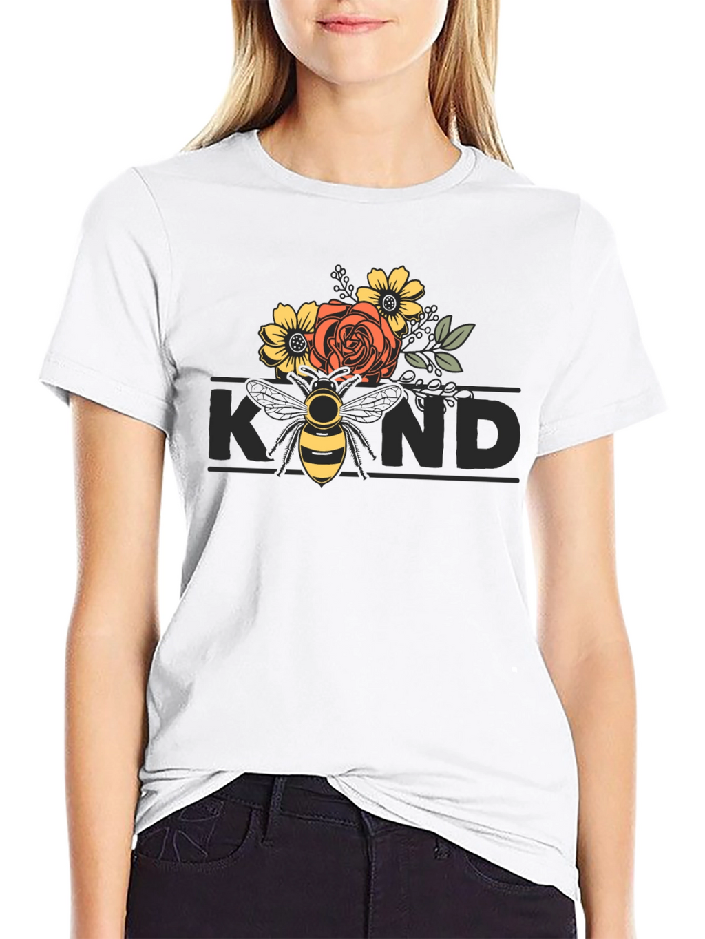 Floral Bee Kind T-Shirt - Black