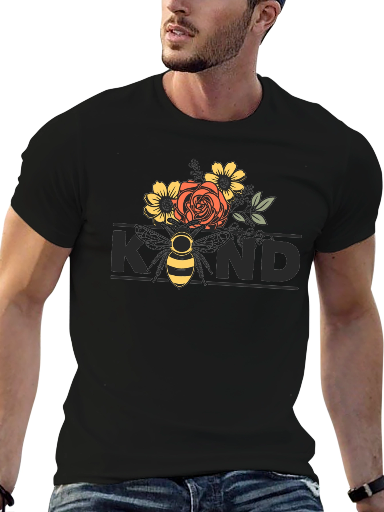 Floral Bee Kind T-Shirt - Black