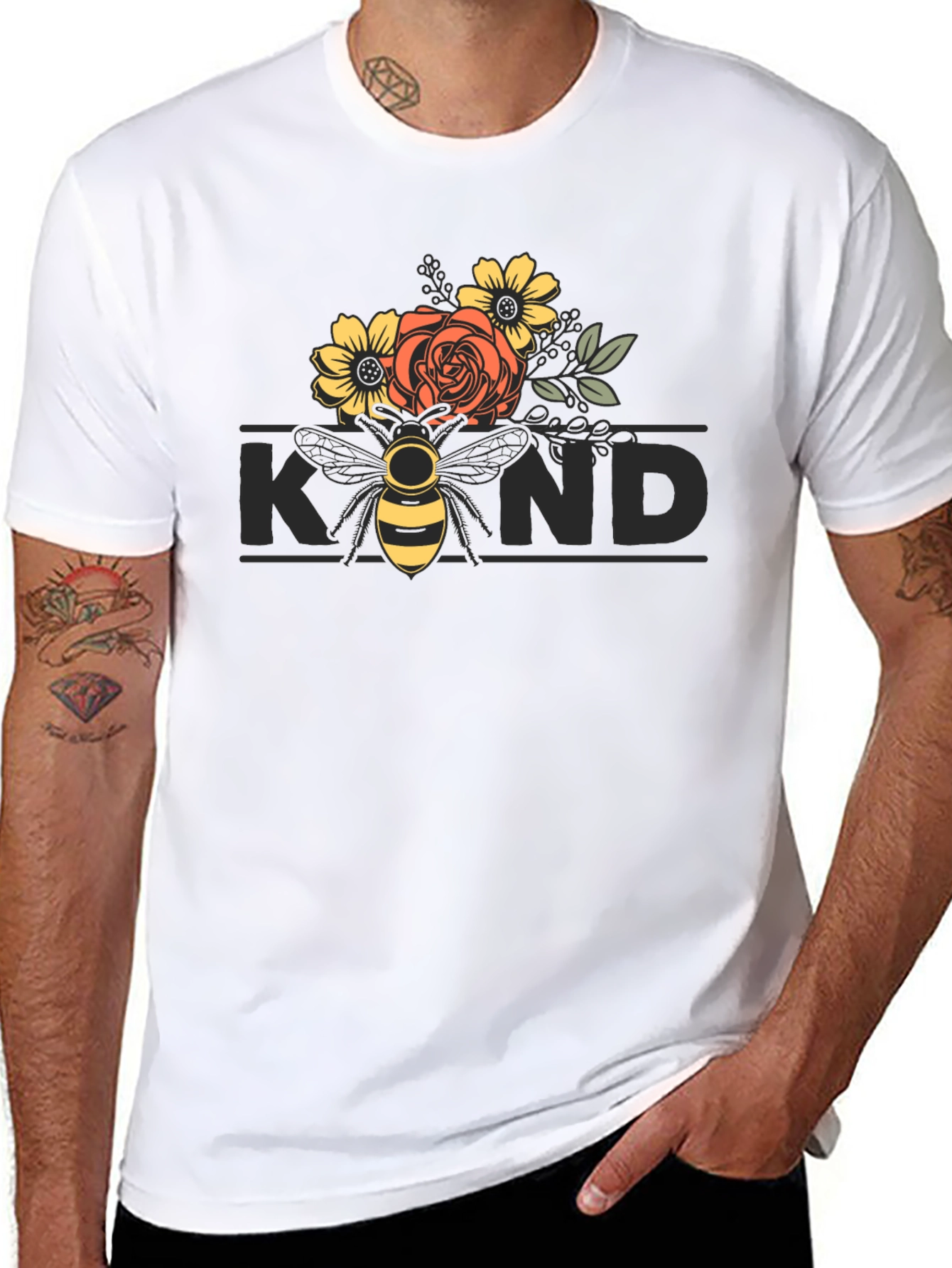 Floral Bee Kind T-Shirt - Black