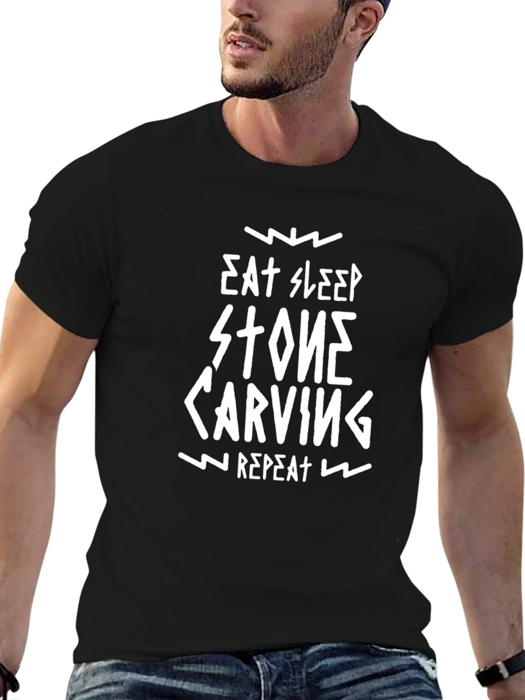 Eat Sleep Stone Carving Repeat Black T-Shirt