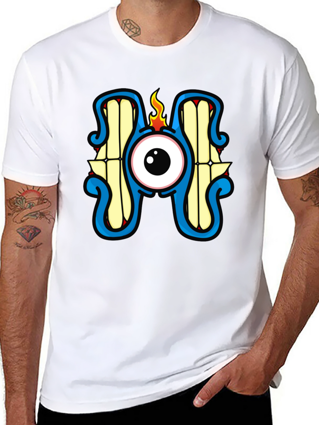 Monster Eye Graphic Tee - Black Crew Neck