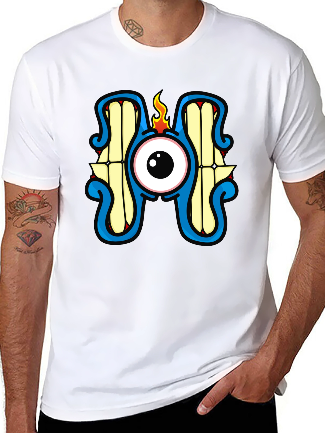Monster Eye Graphic Tee - Black Crew Neck