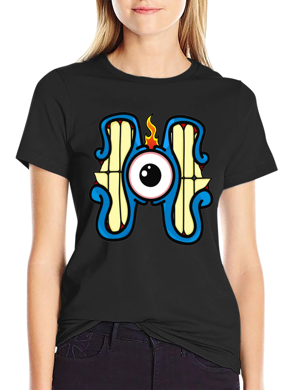 Monster Eye Graphic Tee - Black Crew Neck