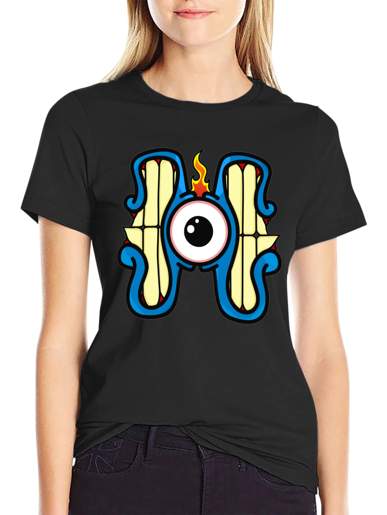 Monster Eye Graphic Tee - Black Crew Neck
