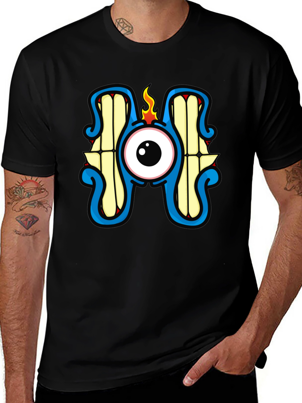 Monster Eye Graphic Tee - Black Crew Neck