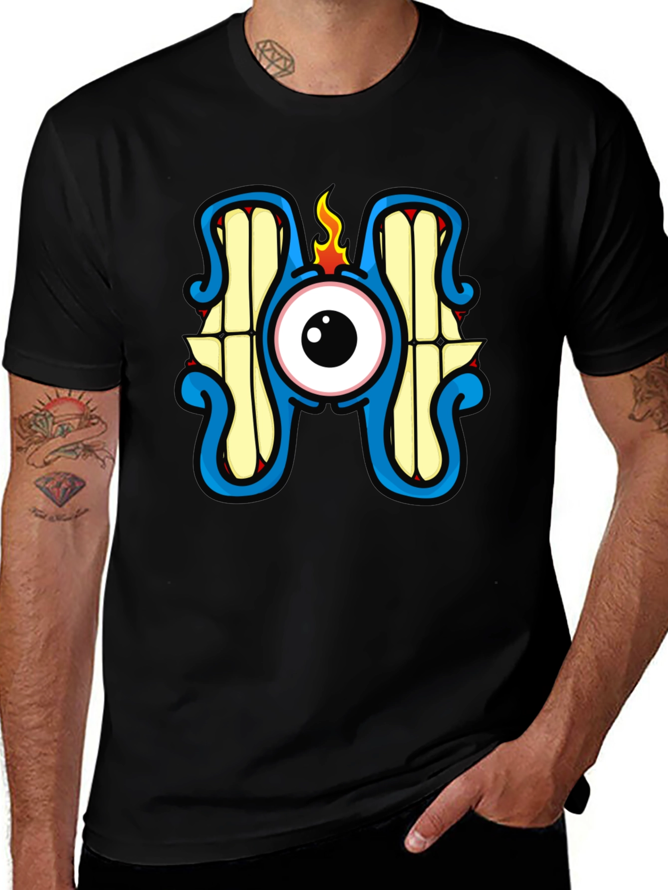 Monster Eye Graphic Tee - Black Crew Neck