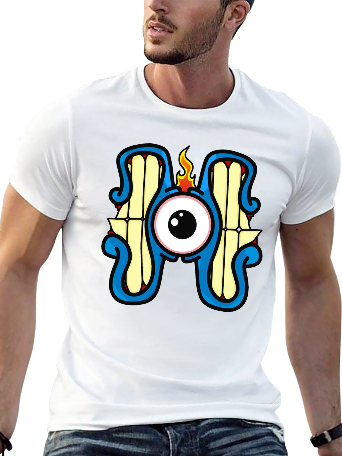 Monster Eye Graphic Tee - Black Crew Neck