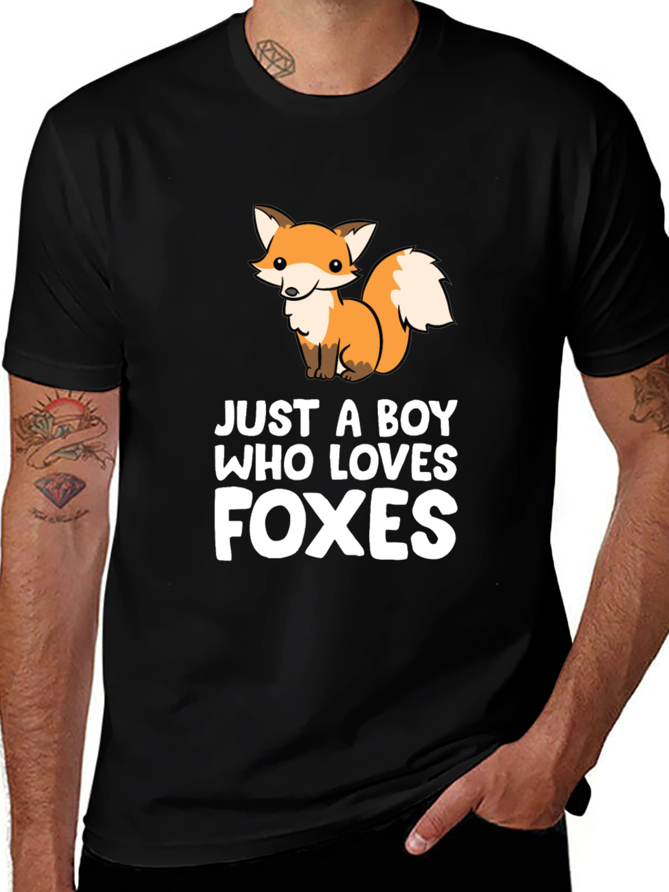 Boys Fox Lover Graphic Tee - Soft Cotton Black T-Shirt