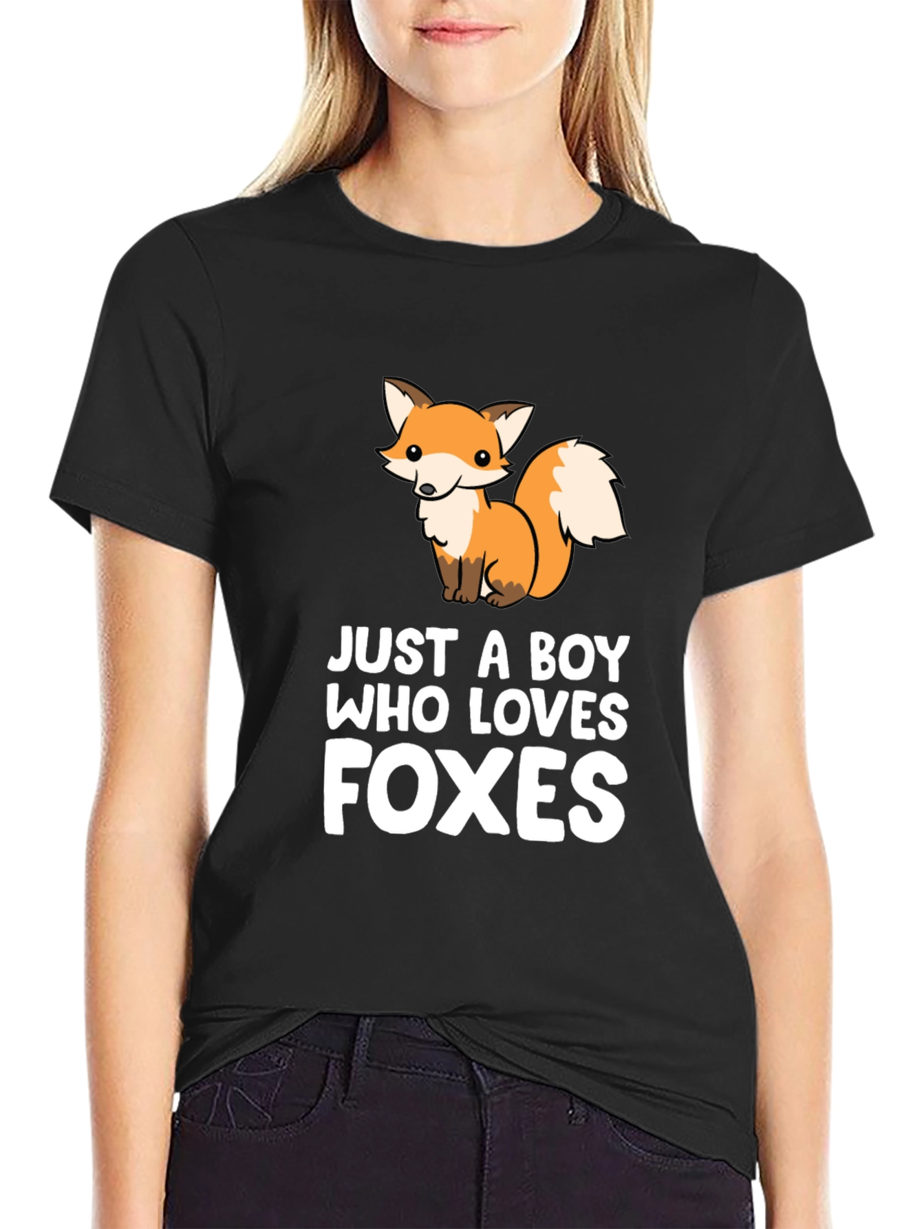 Boys Fox Lover Graphic Tee - Soft Cotton Black T-Shirt