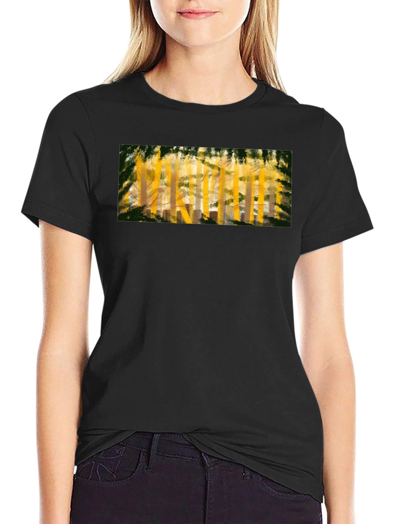 Abstract Forest Print Black T-Shirt