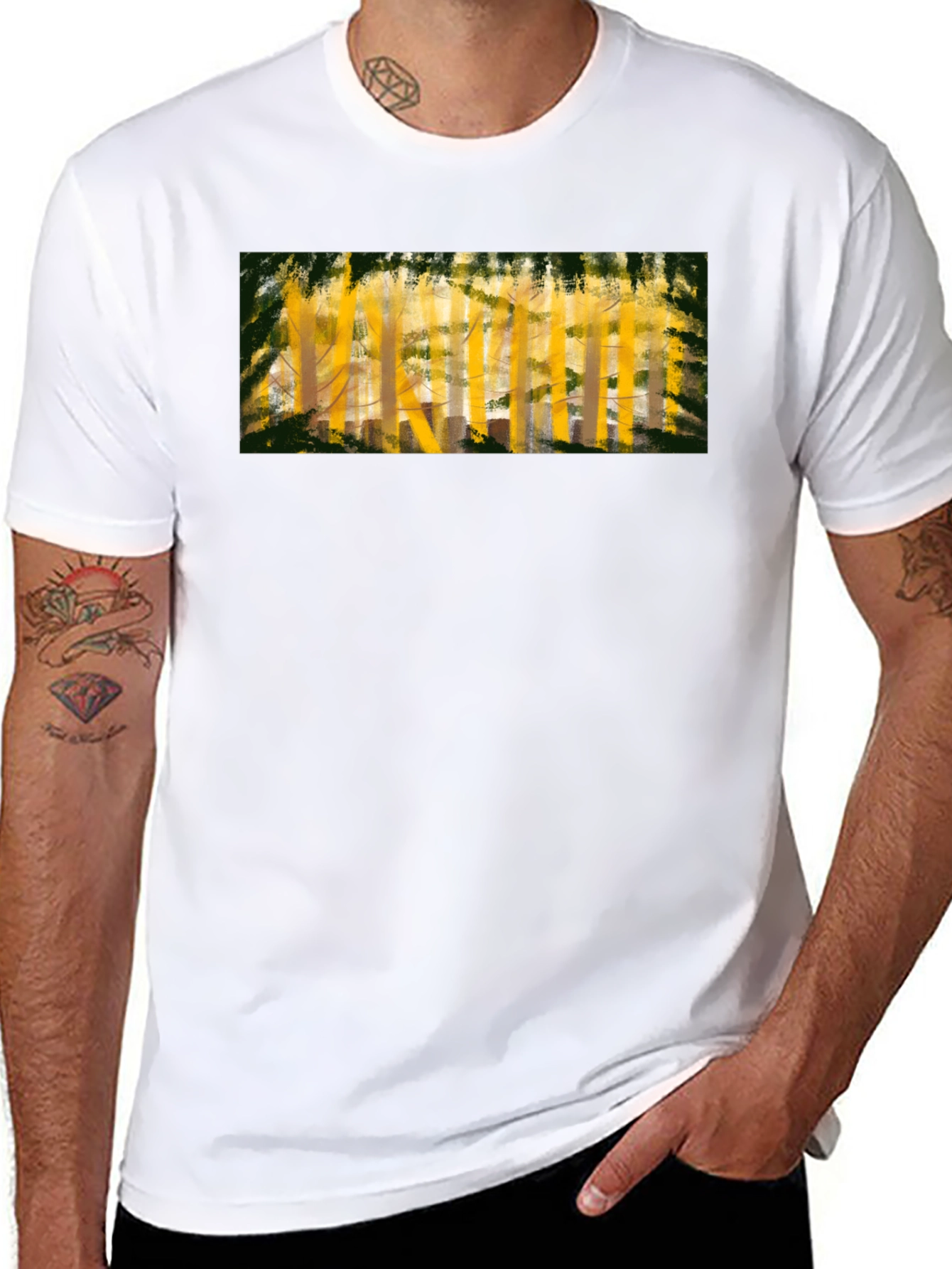 Abstract Forest Print Black T-Shirt