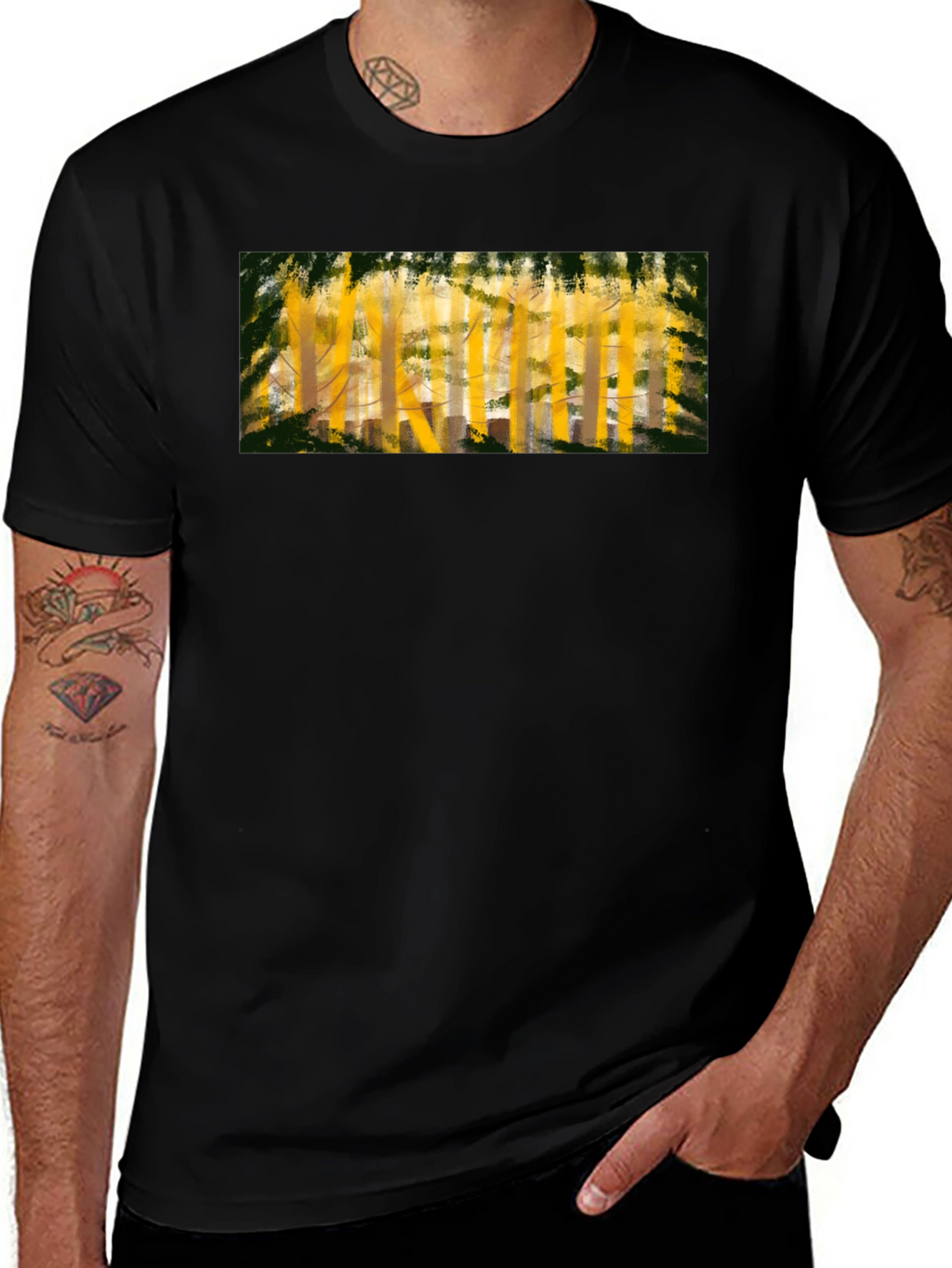 Abstract Forest Print Black T-Shirt