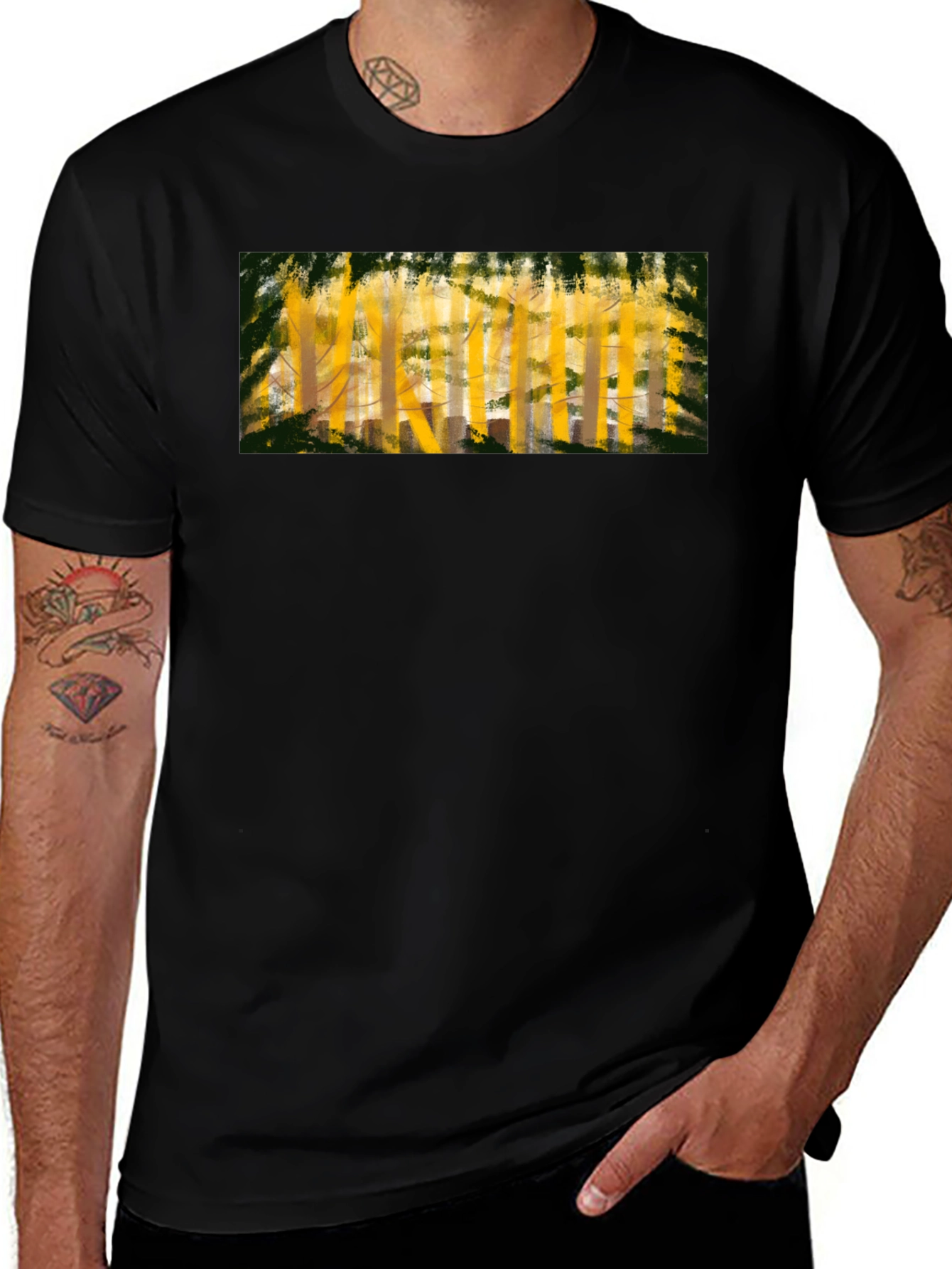 Abstract Forest Print Black T-Shirt