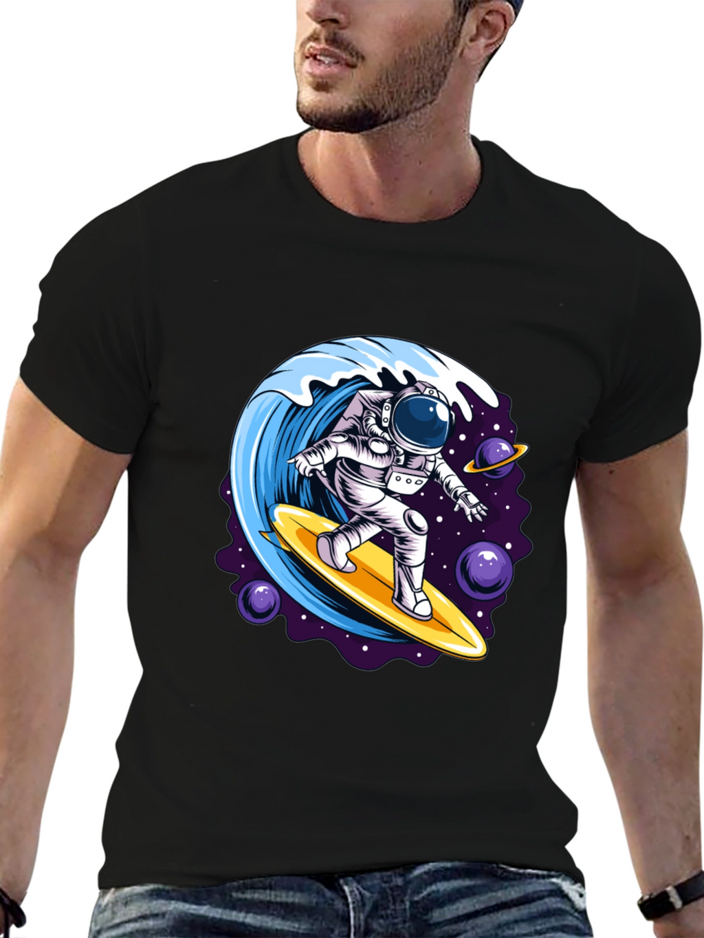 Astronaut Surfing Wave Graphic T-Shirt