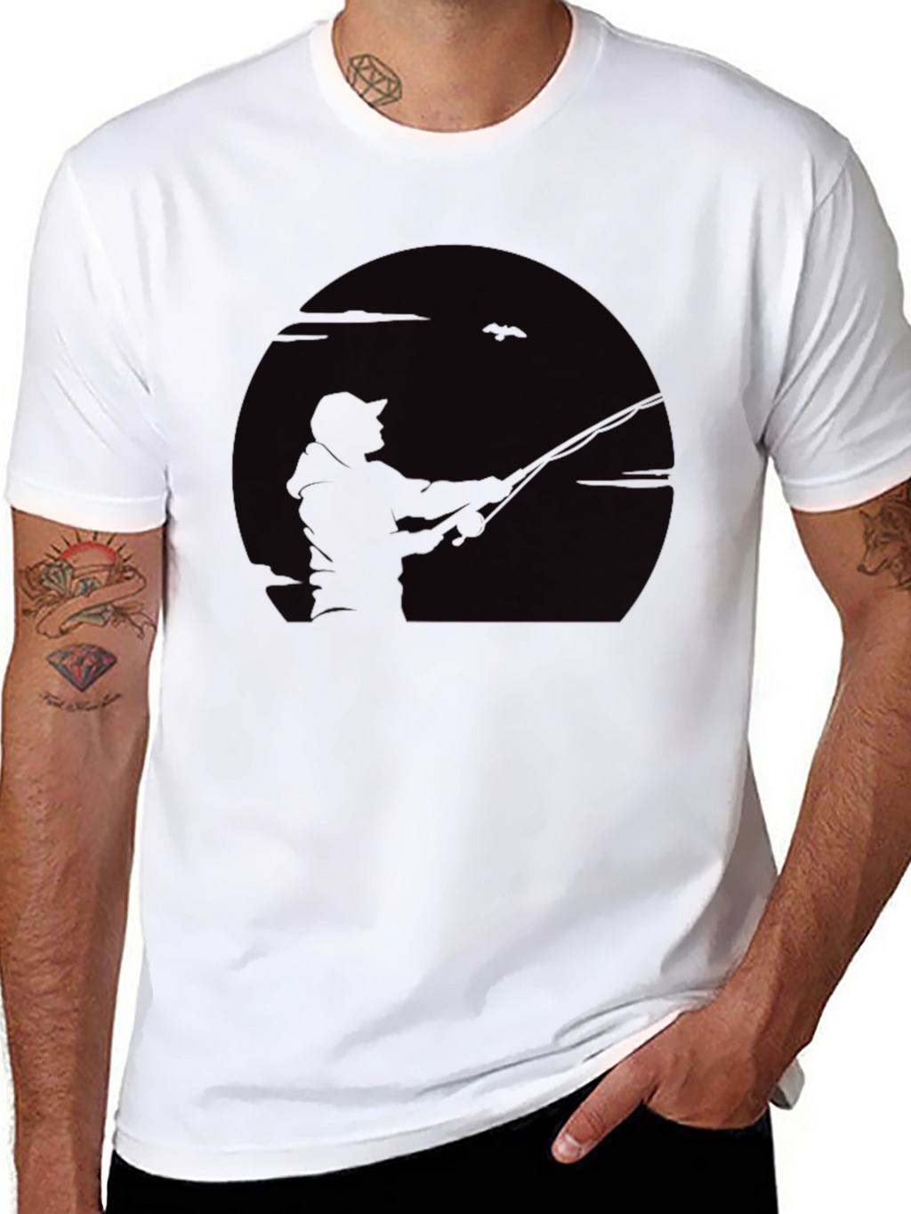 Fisherman Silhouette Graphic Tee - Black