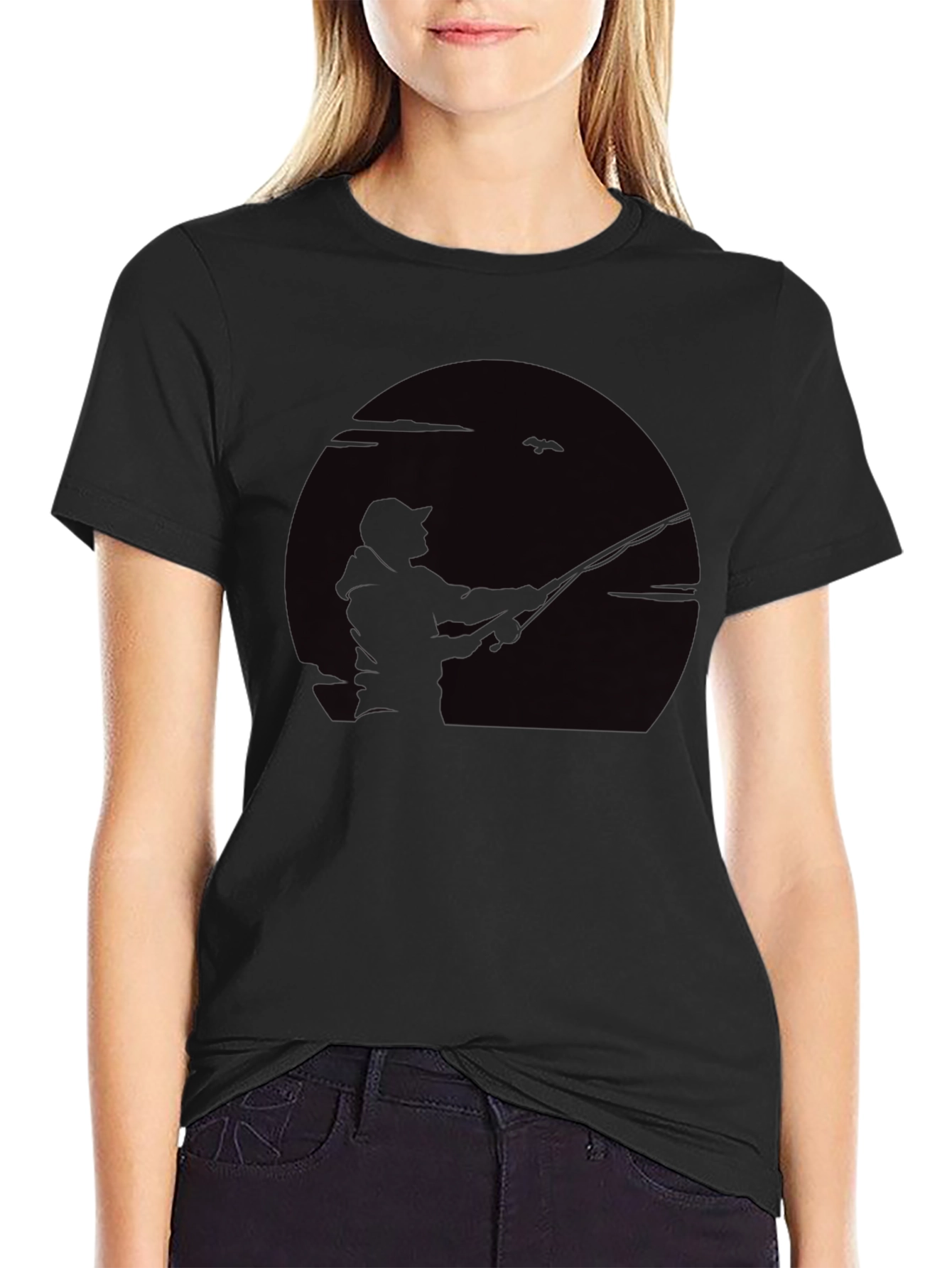 Fisherman Silhouette Graphic Tee - Black
