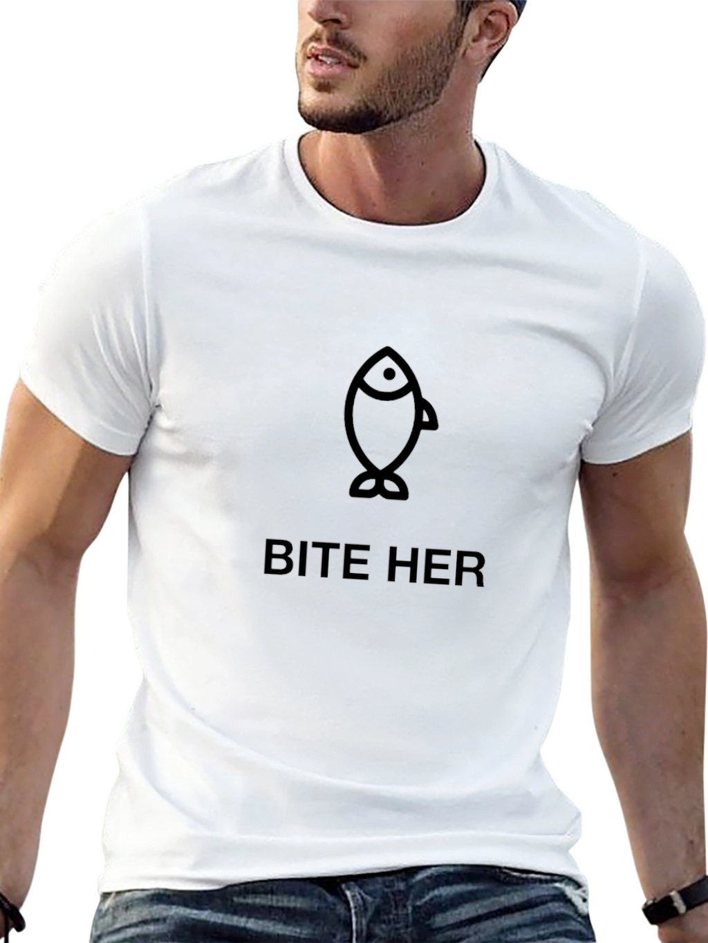 Bite Her Fish Graphic Black T-Shirt