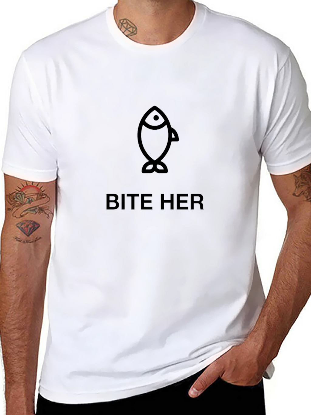 Bite Her Fish Graphic Black T-Shirt