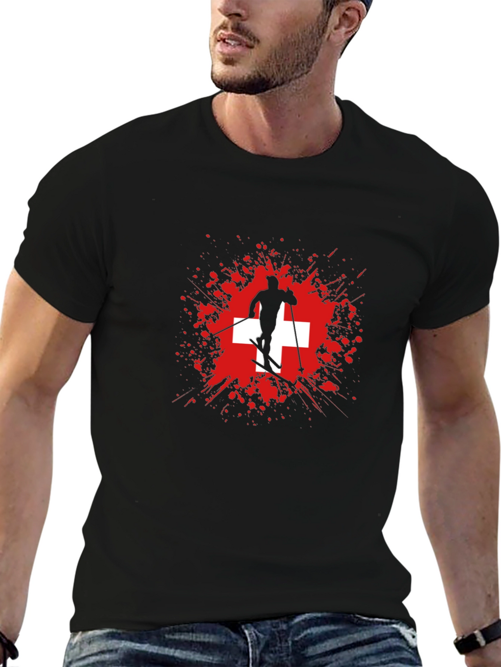 Swiss Skier Graphic Tee - Black