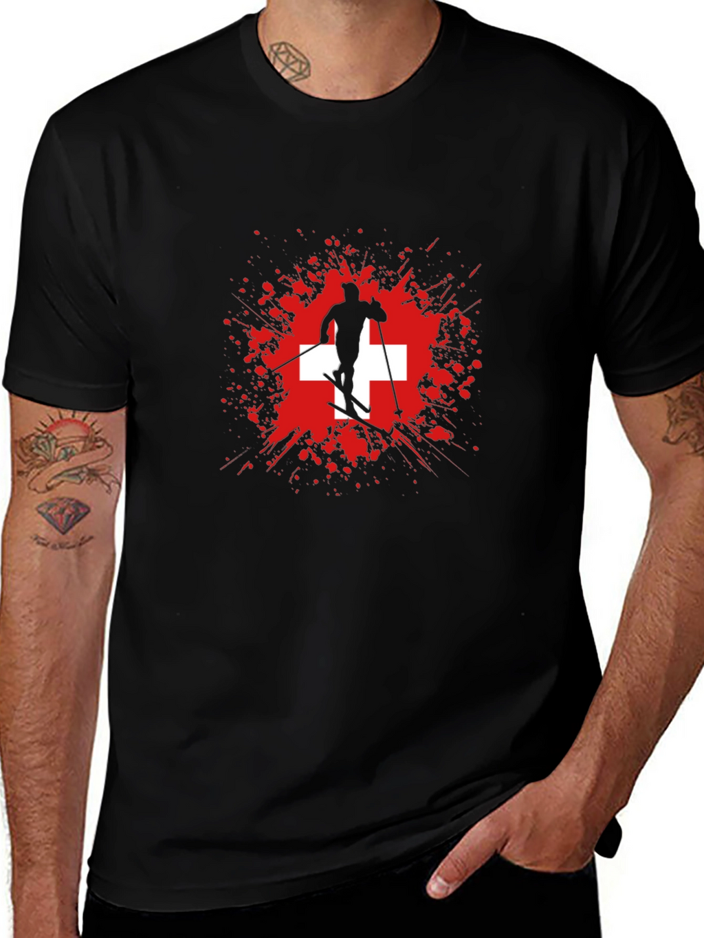 Swiss Skier Graphic Tee - Black